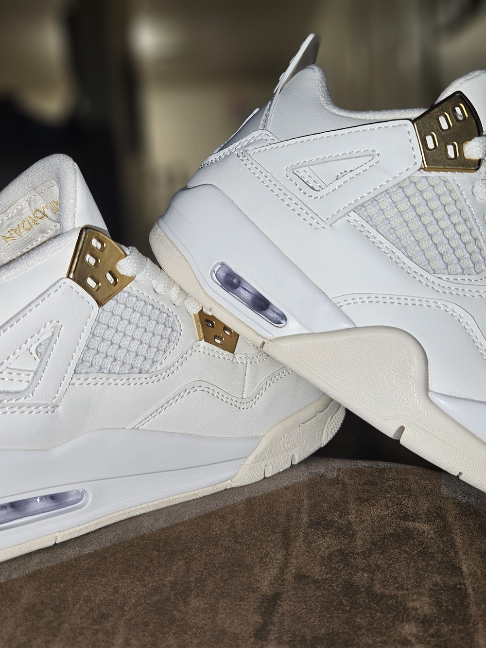 Jordan Women's White and Gold Sneakers - Picture 1 of 12